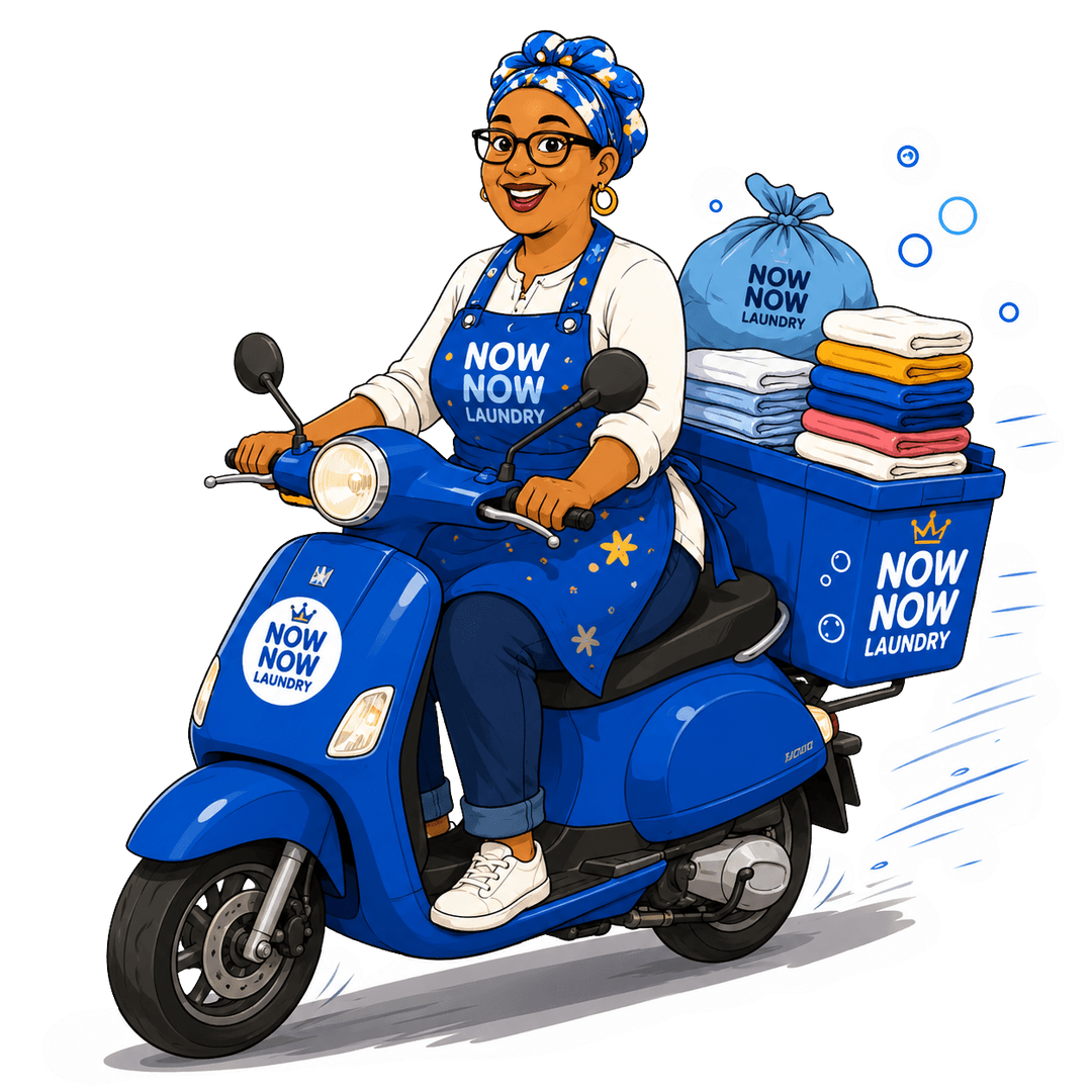 Auntie on her Now Now Laundry scooter